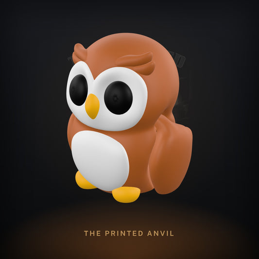 Baby Owl 3D render in Brown, White, Black and Gold